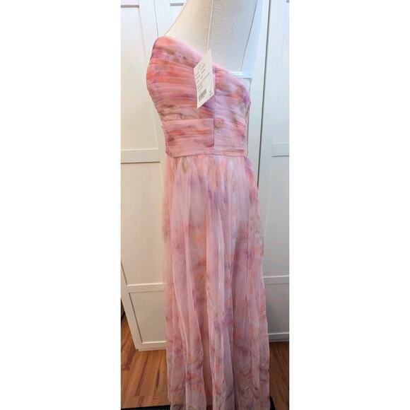 Dessy Collection Floral Scarf Tie One-Shoulder Rose Long Tulle Dress Size 8 - Picture 5 of 11